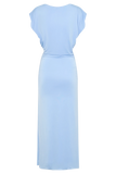 Maiara Shortsleeve Slinky Tie Maxi Dress Sea Blue