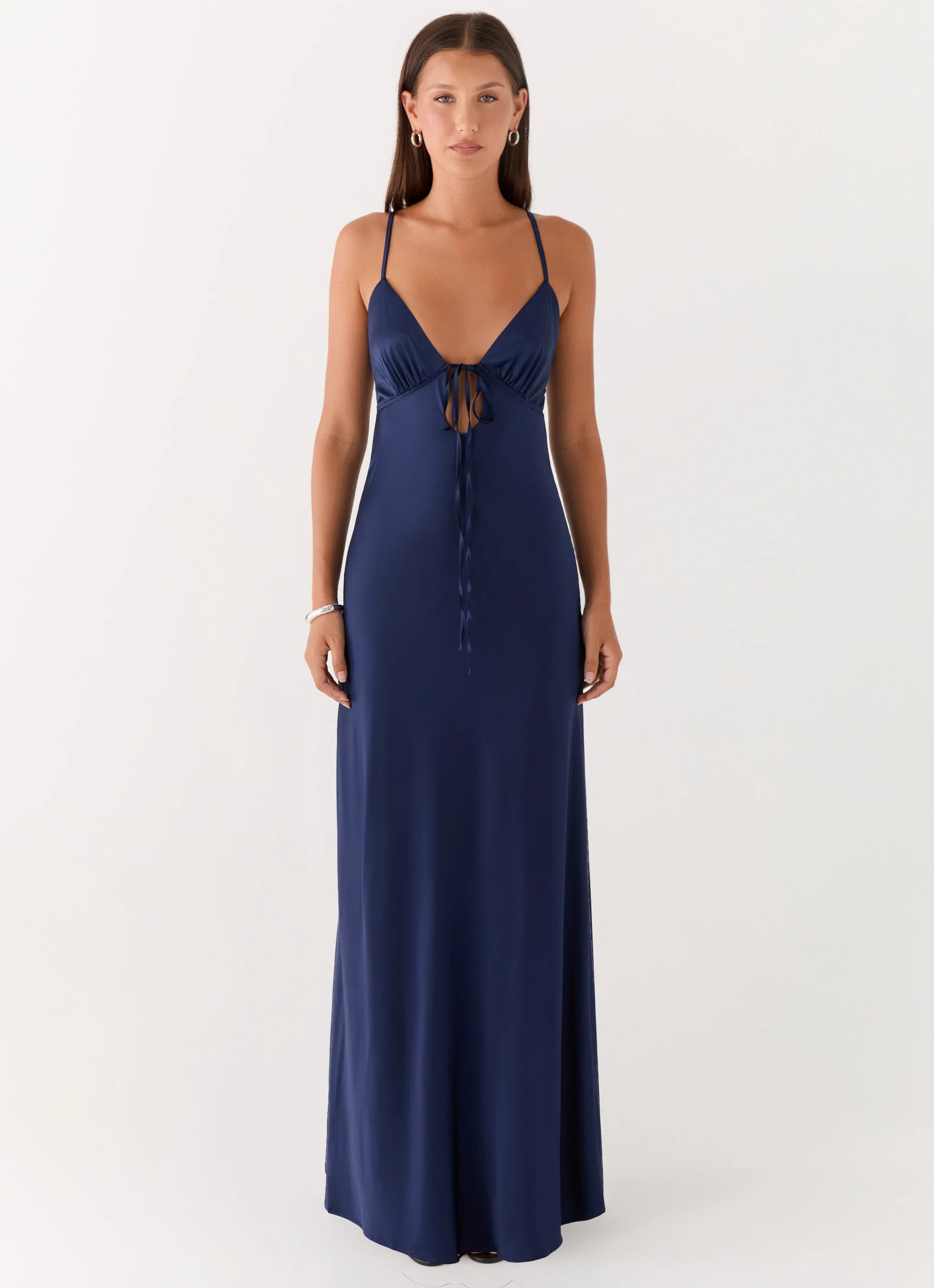 Flora Satin Maxi Dress Navy