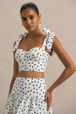 Lumen White Polka Dot Corset Sweetheart Top With Bow Straps