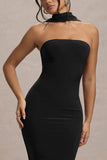 Nobu Black Bandeau Maxi Dress With Halter Collar