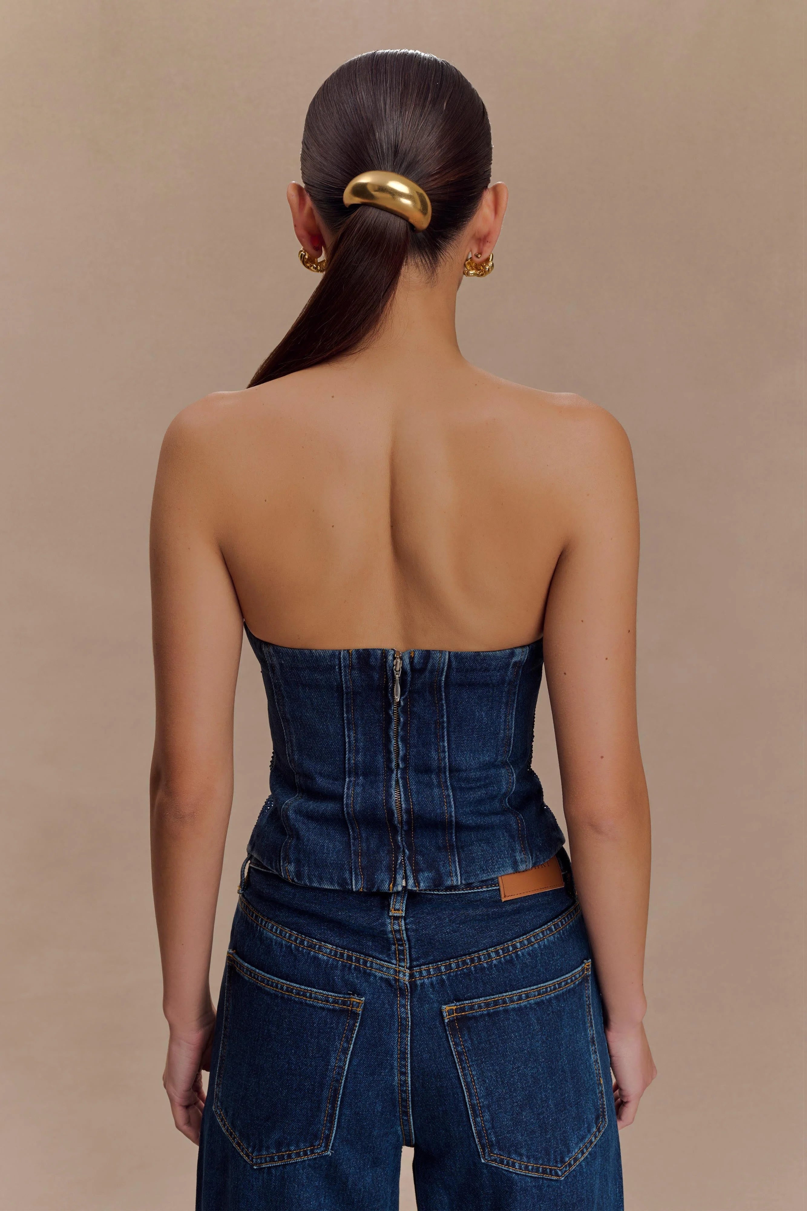 Monte Strapless Diamante Denim Corset Midnight Blue
