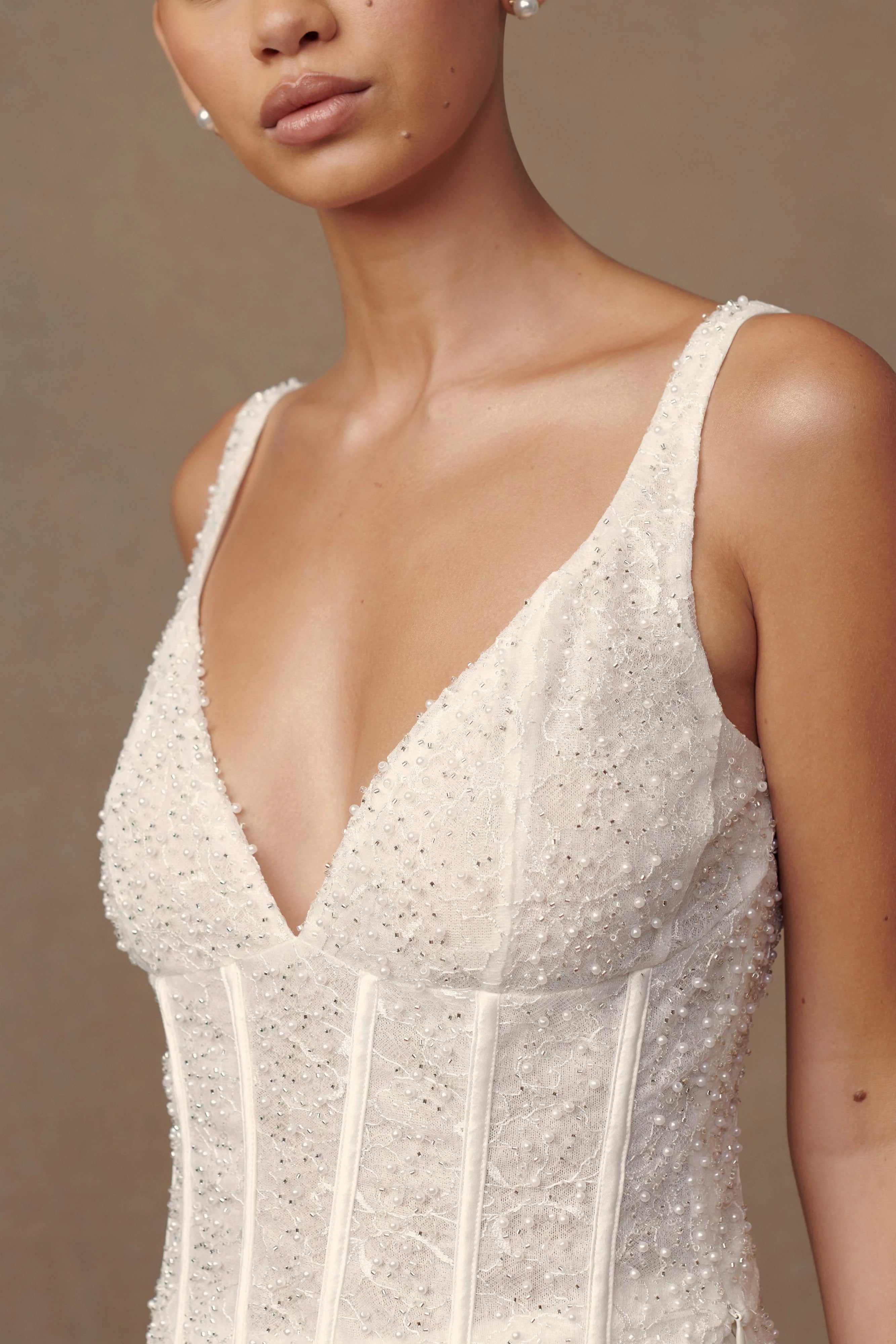 Elsie Pearl Beaded Bustier Top White
