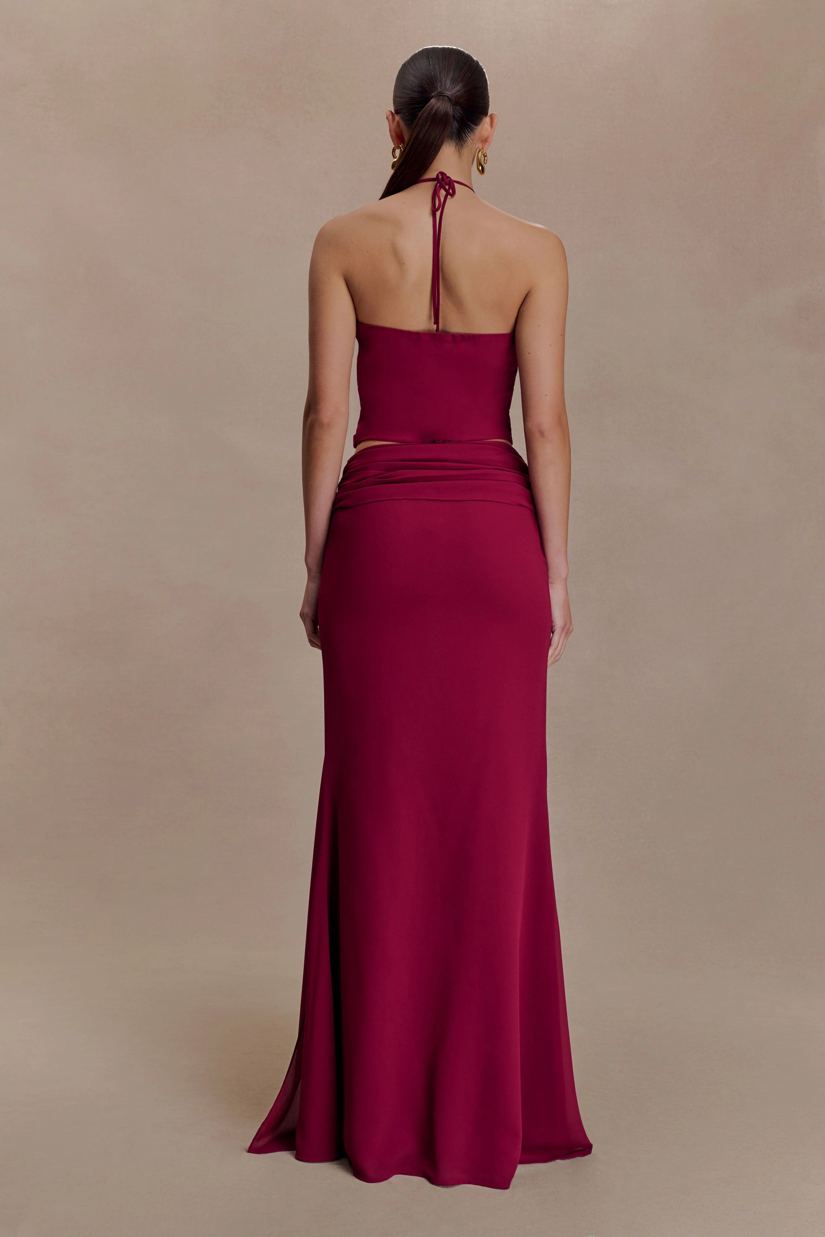 Celina Chiffon Overlay Maxi Skirt Cherry Red
