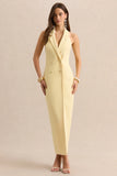Hana Lemon Plunge Neck Tailored Maxi Dress