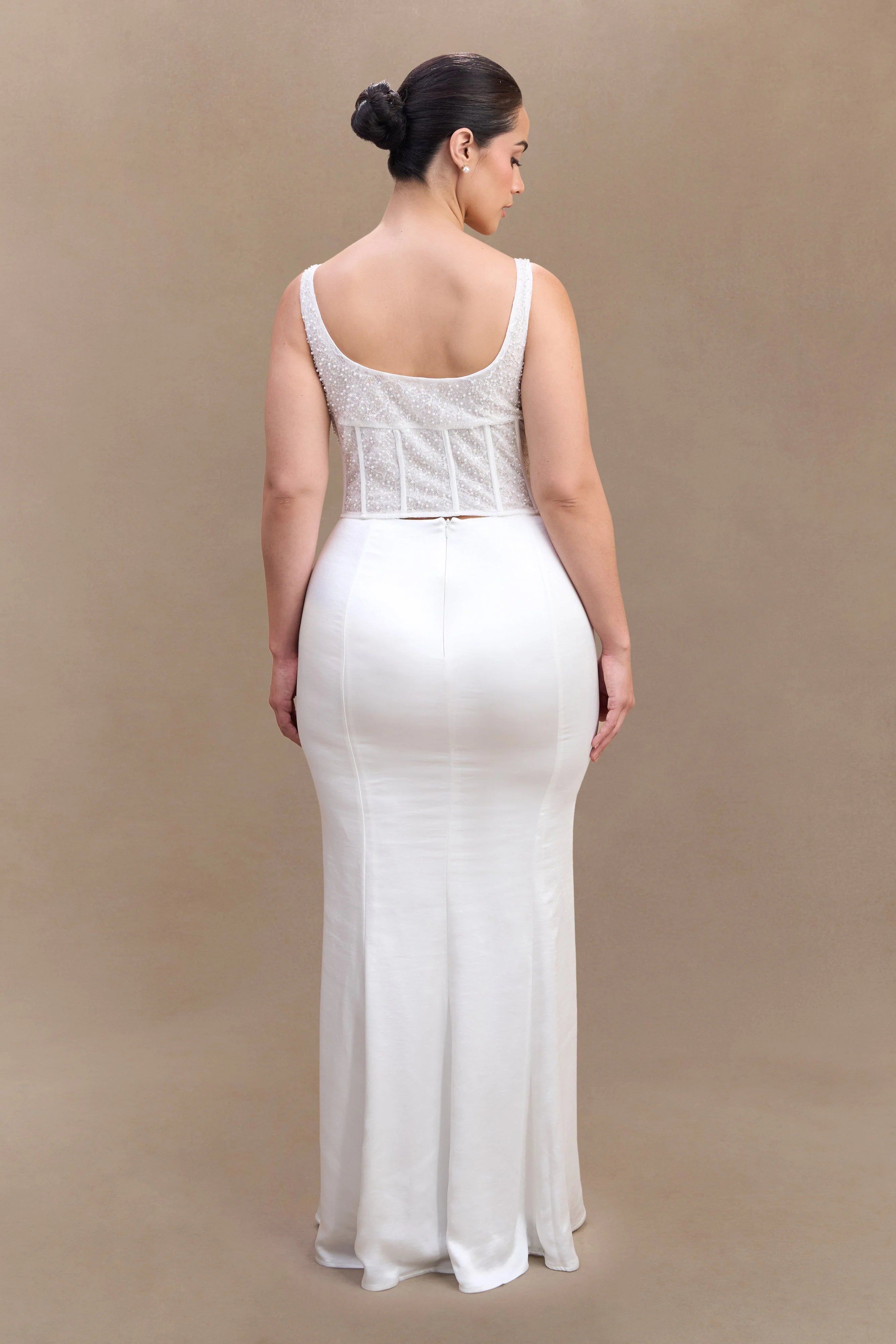 Elsie Pearl Beaded Bustier Top White