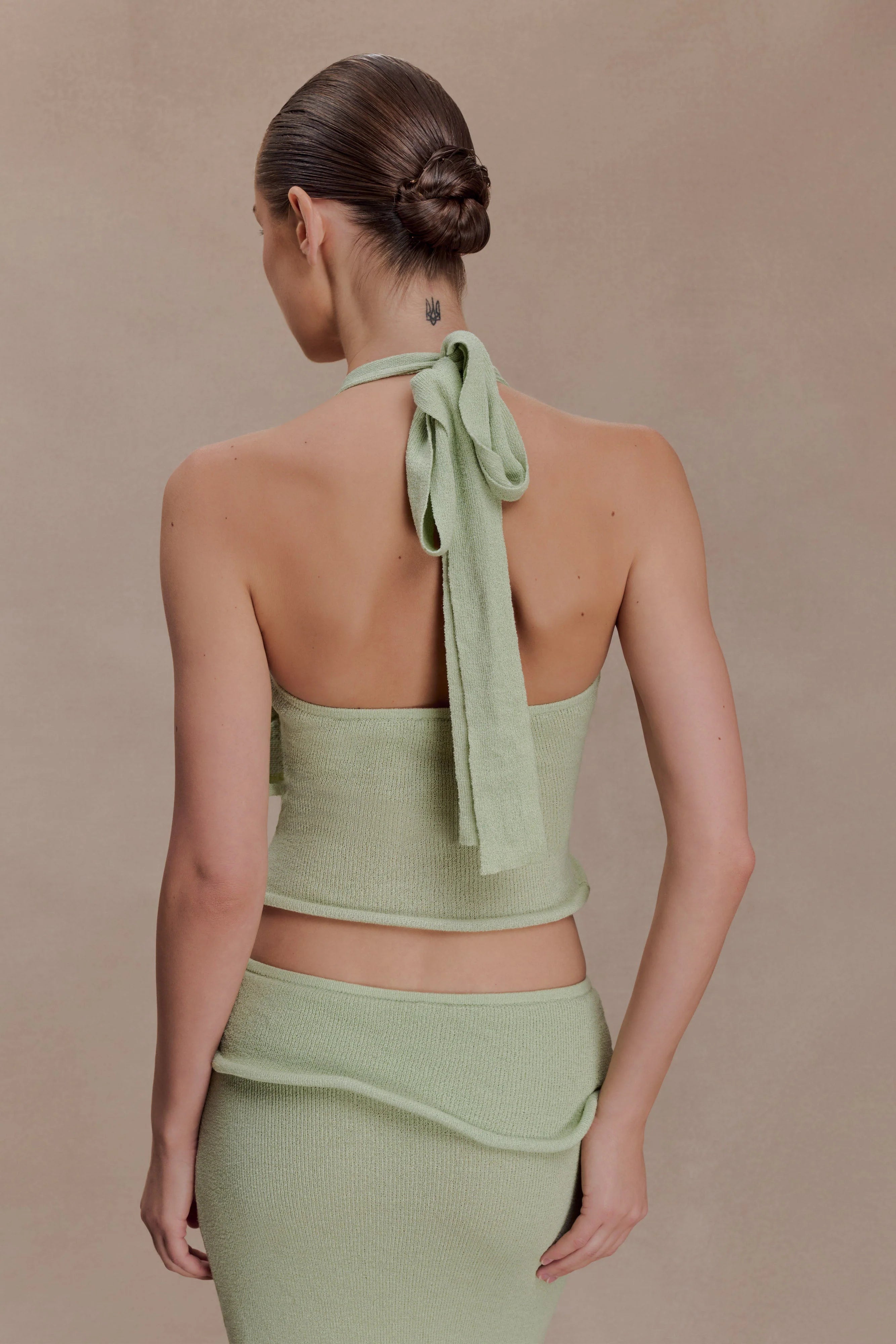 Samira Halter Knit Twist Top Pastel Green