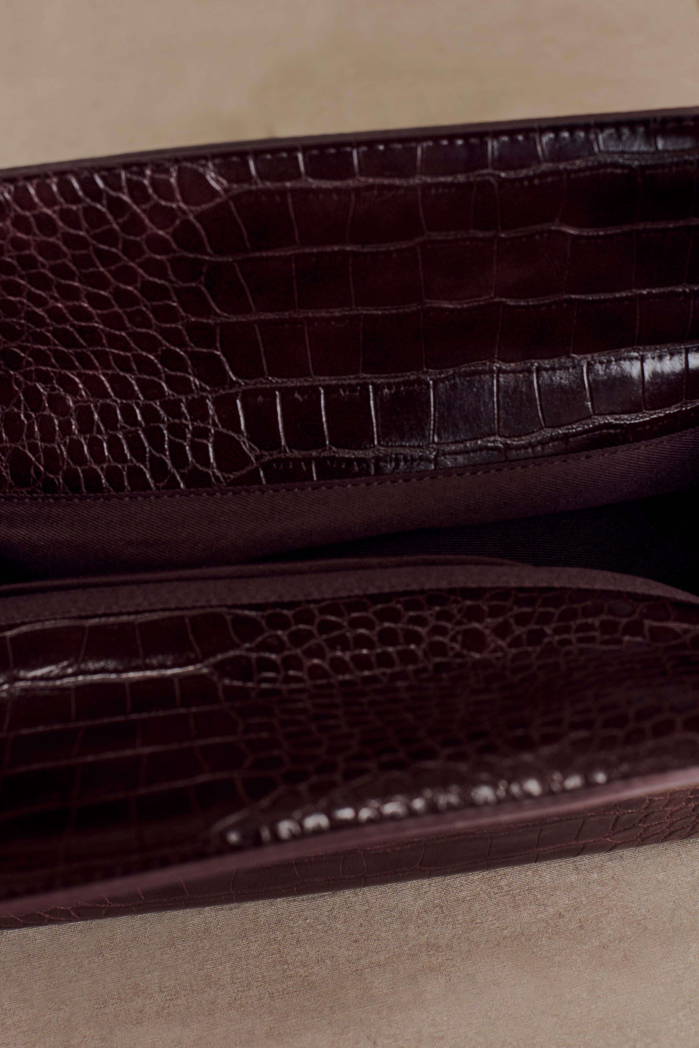 Maria Faux Leather Crocodile Shoulder Bag Chocolate