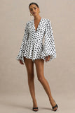 Laurel White Polka Dot V Neck Balloon Sleeve Playsuit