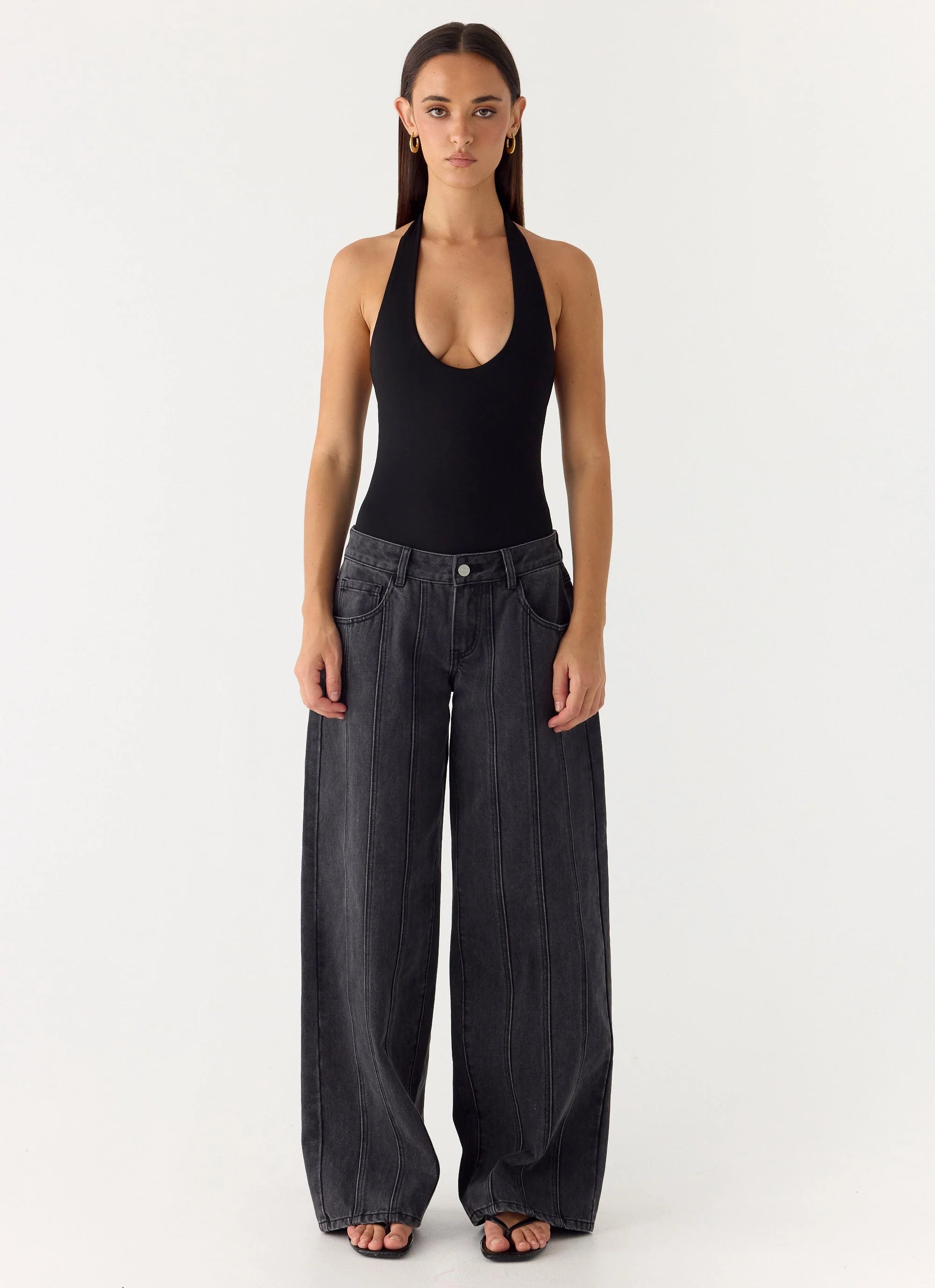 Set The Scene Halter Bodysuit Black