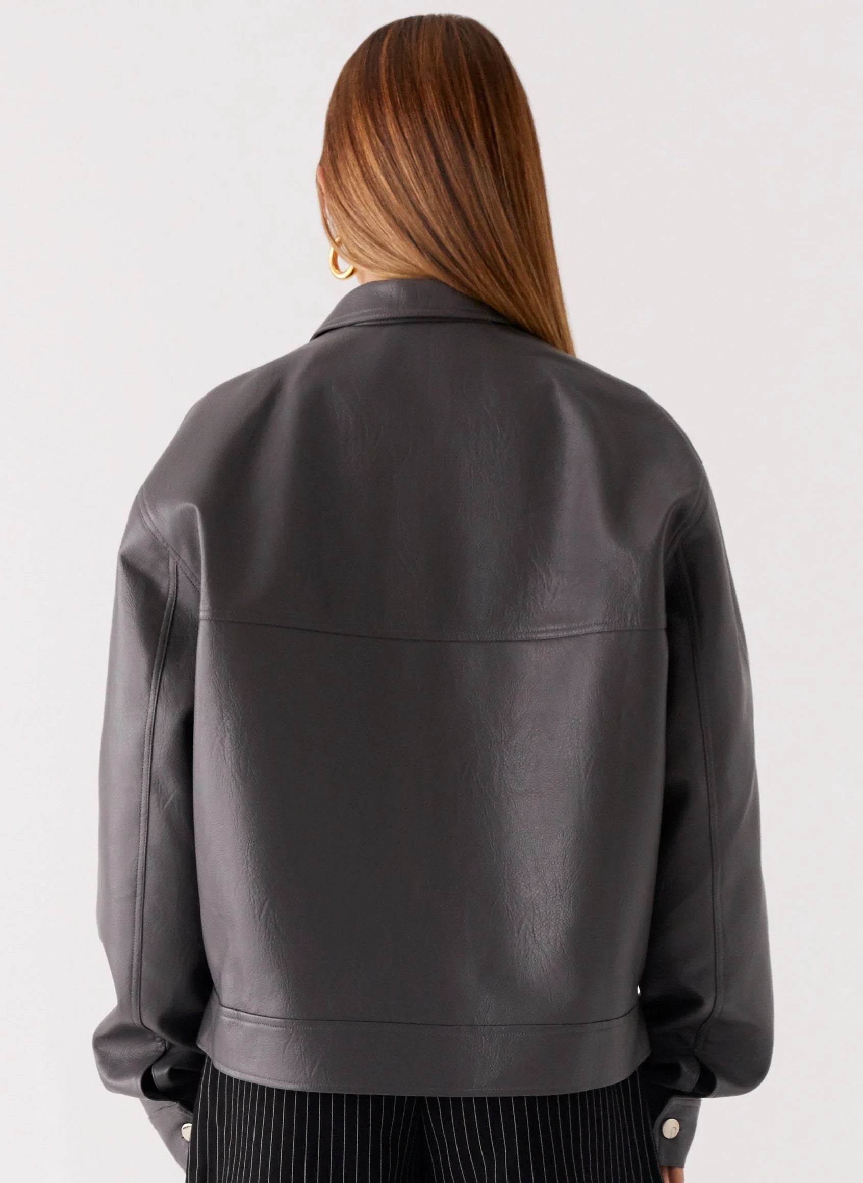 Lula Faux Leather Bomber Jacket Charcoal