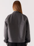 Lula Faux Leather Bomber Jacket Charcoal