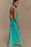 Soleil Knit And Mesh Halter Maxi Dress Lagoon
