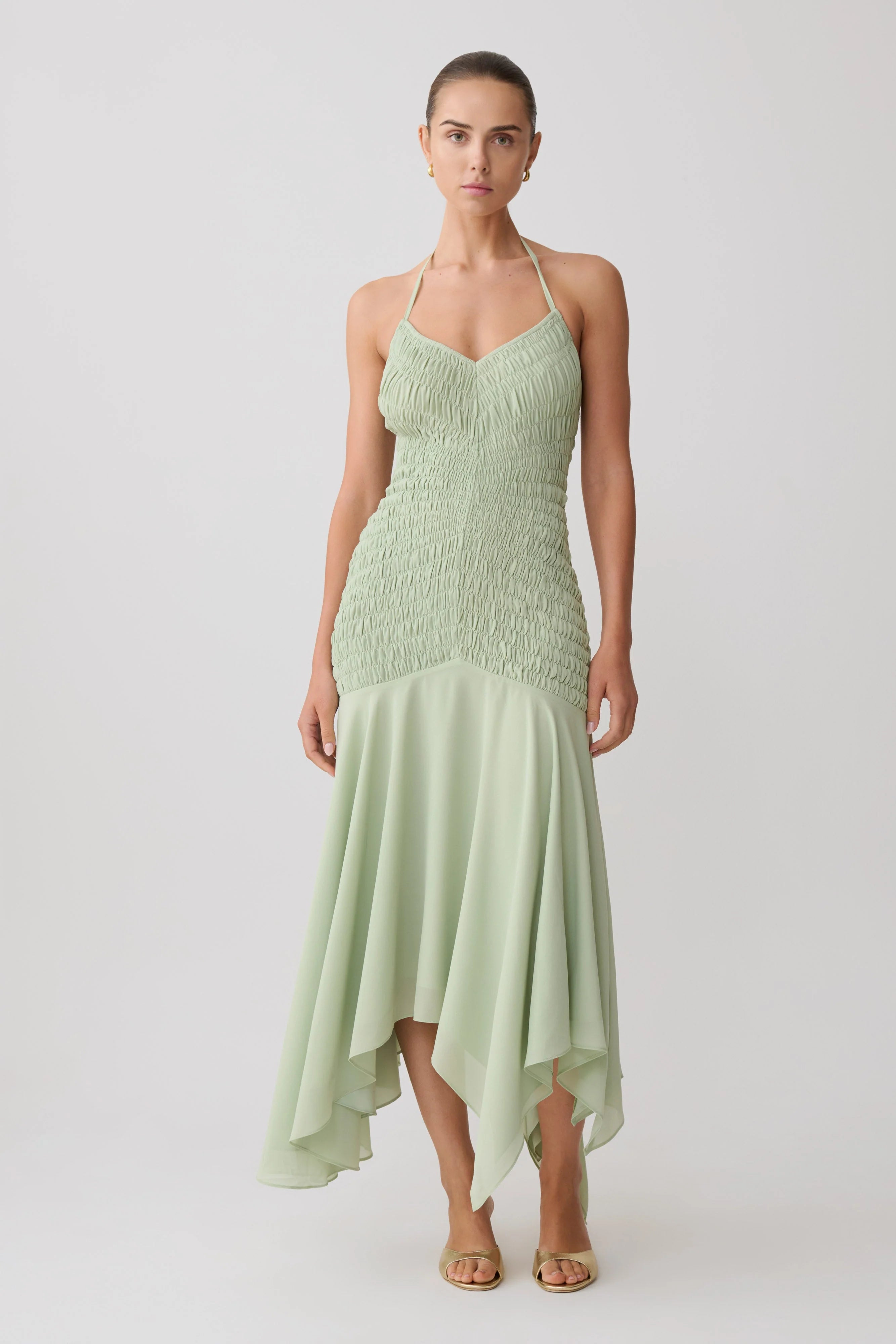 Evelyn Shirred Chiffon Maxi Dress Sage