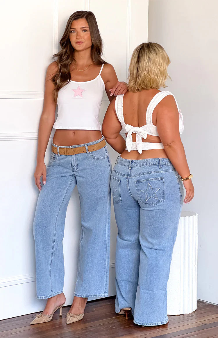 Clara Star Light Wash Denim Low Rise Jeans