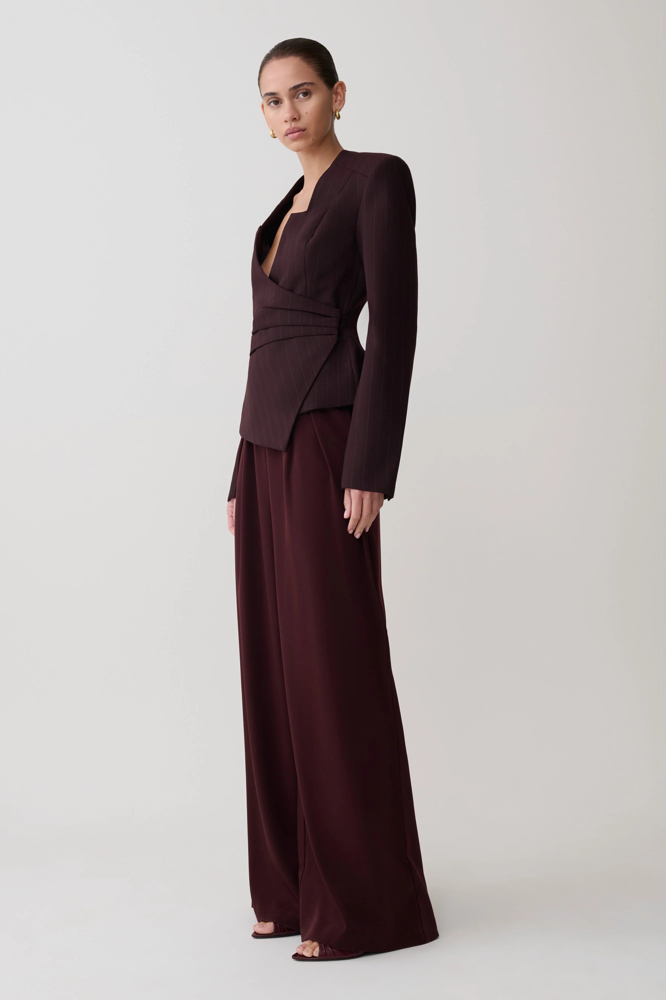 Agatha Square Neck Blazer Plum Pinstripe