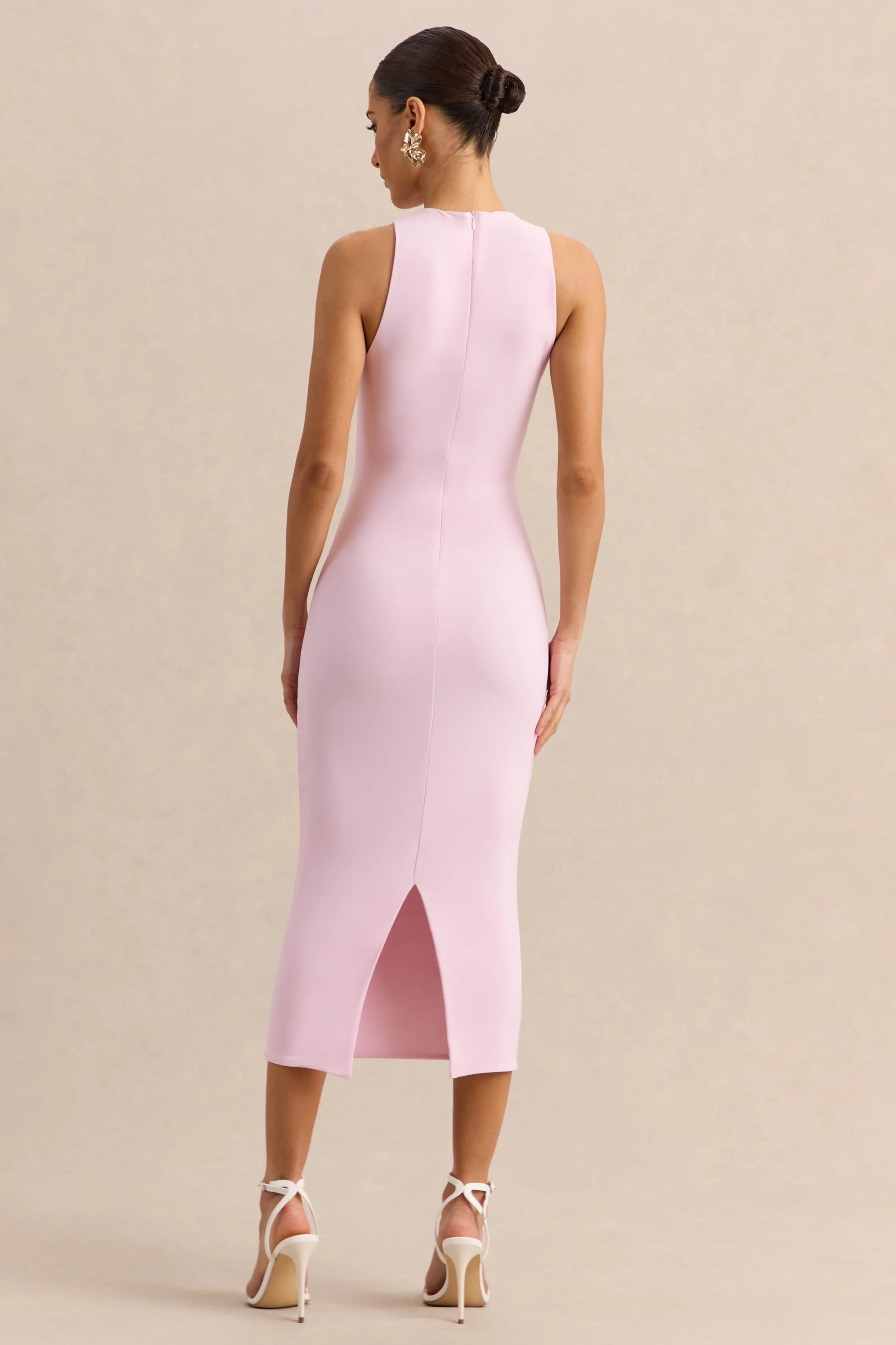 Mirana Light Pink High Neck Midi Dress
