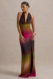 Fiorella Ombre Print Cowl Neck Split Maxi Dress