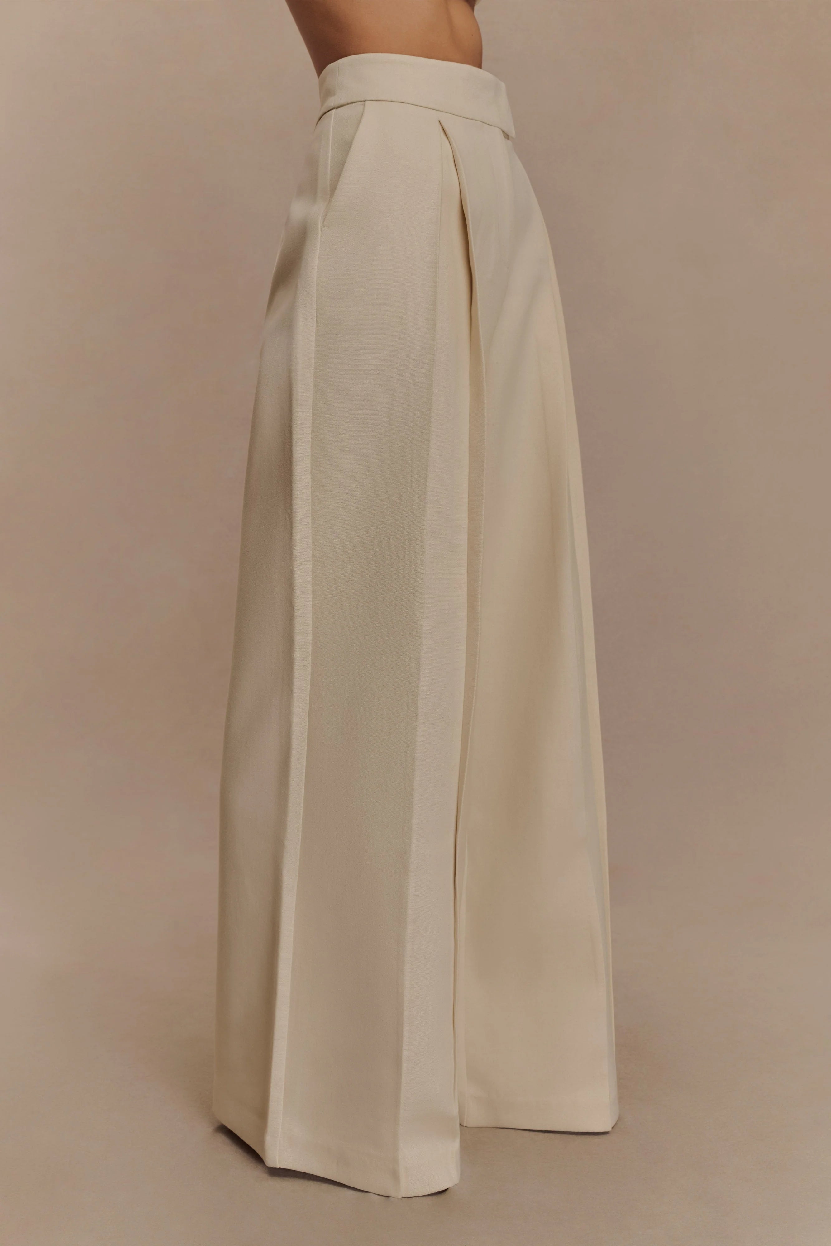 Raya Mid Rise Wide Leg Linen Pant Natural Beige