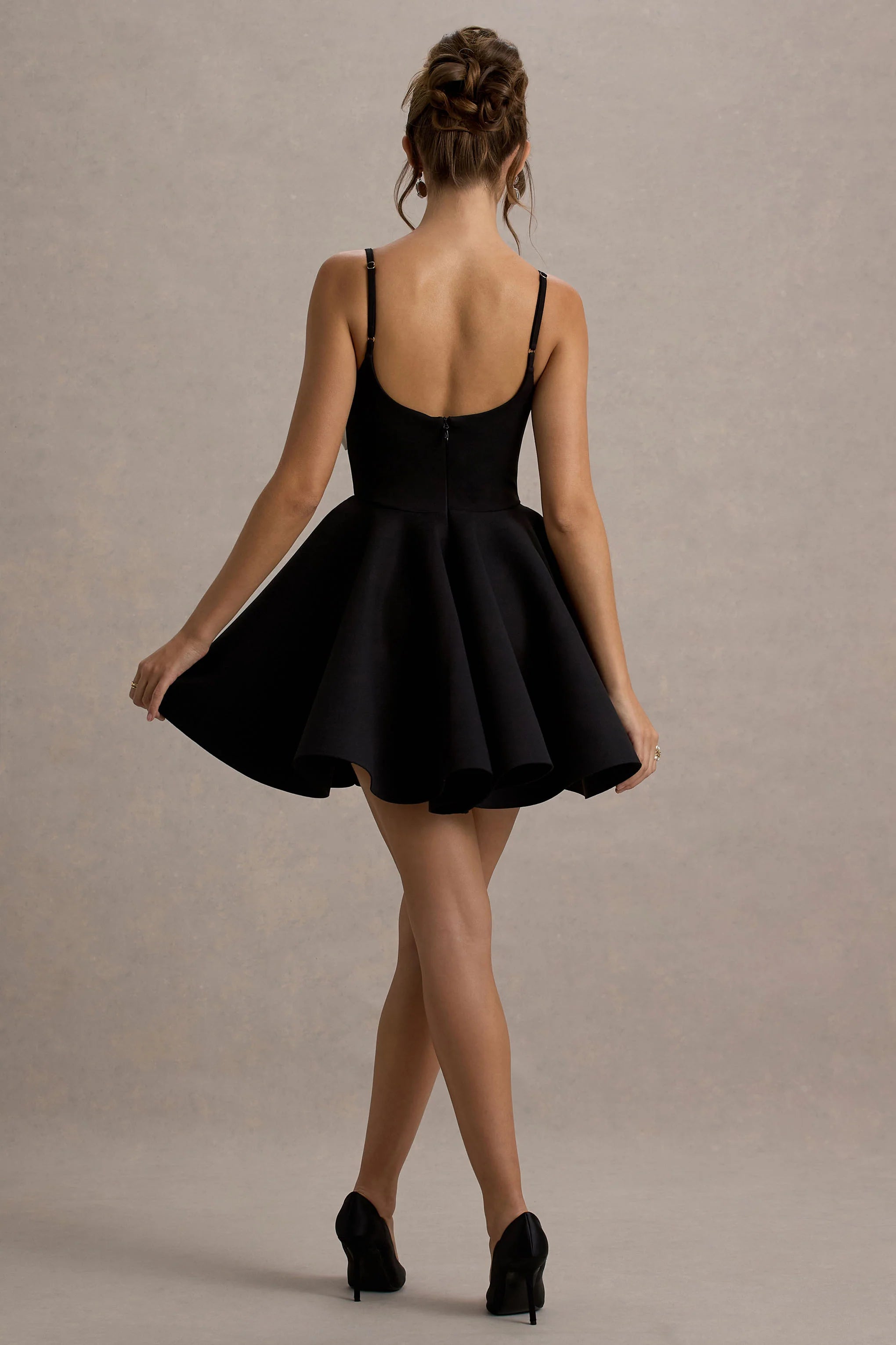 Yasmina Black White Bow Skater Mini Dress