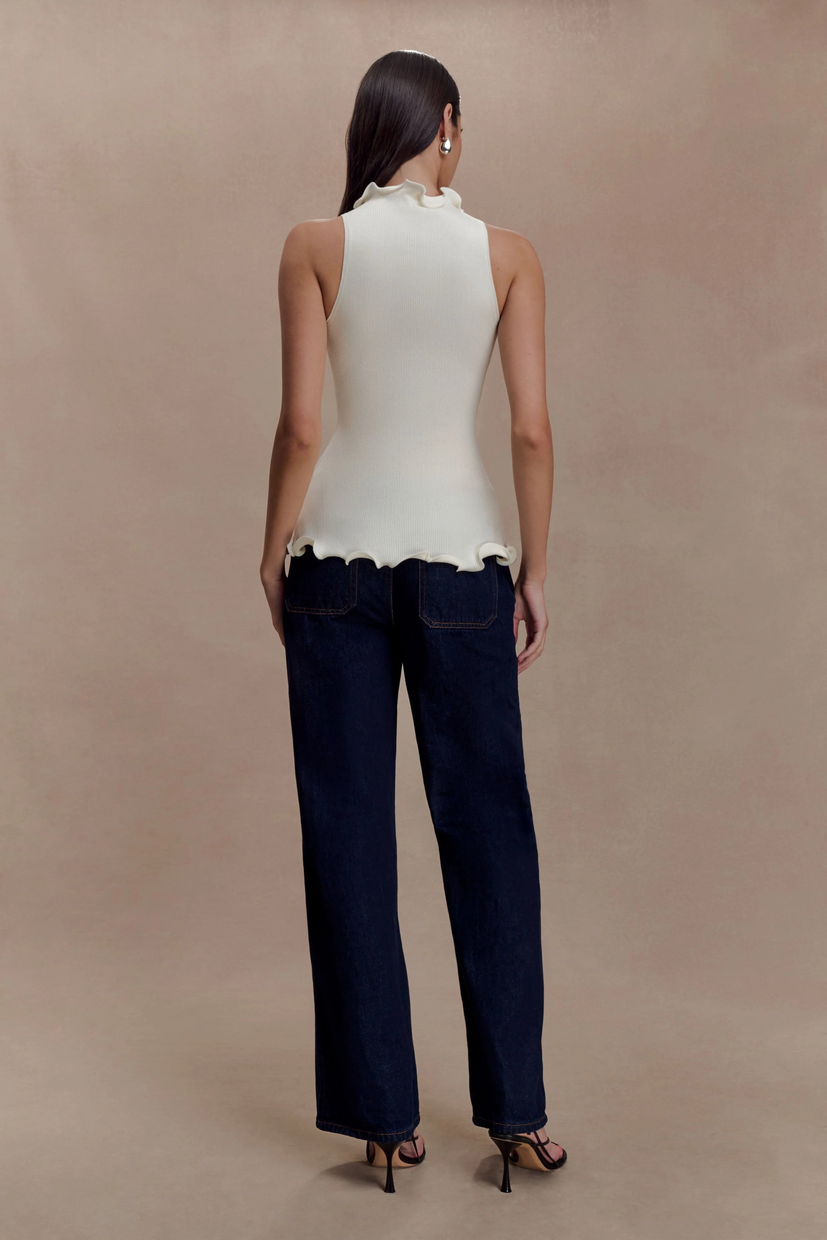 Diya Ribbed Sleeveless Top With Wire Hem Ivory
