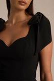 Hestia Black Sweetheart Neck Mini Dress With Bow Sleeves