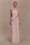Melissa Chiffon Flower Maxi Dress Baby Pink