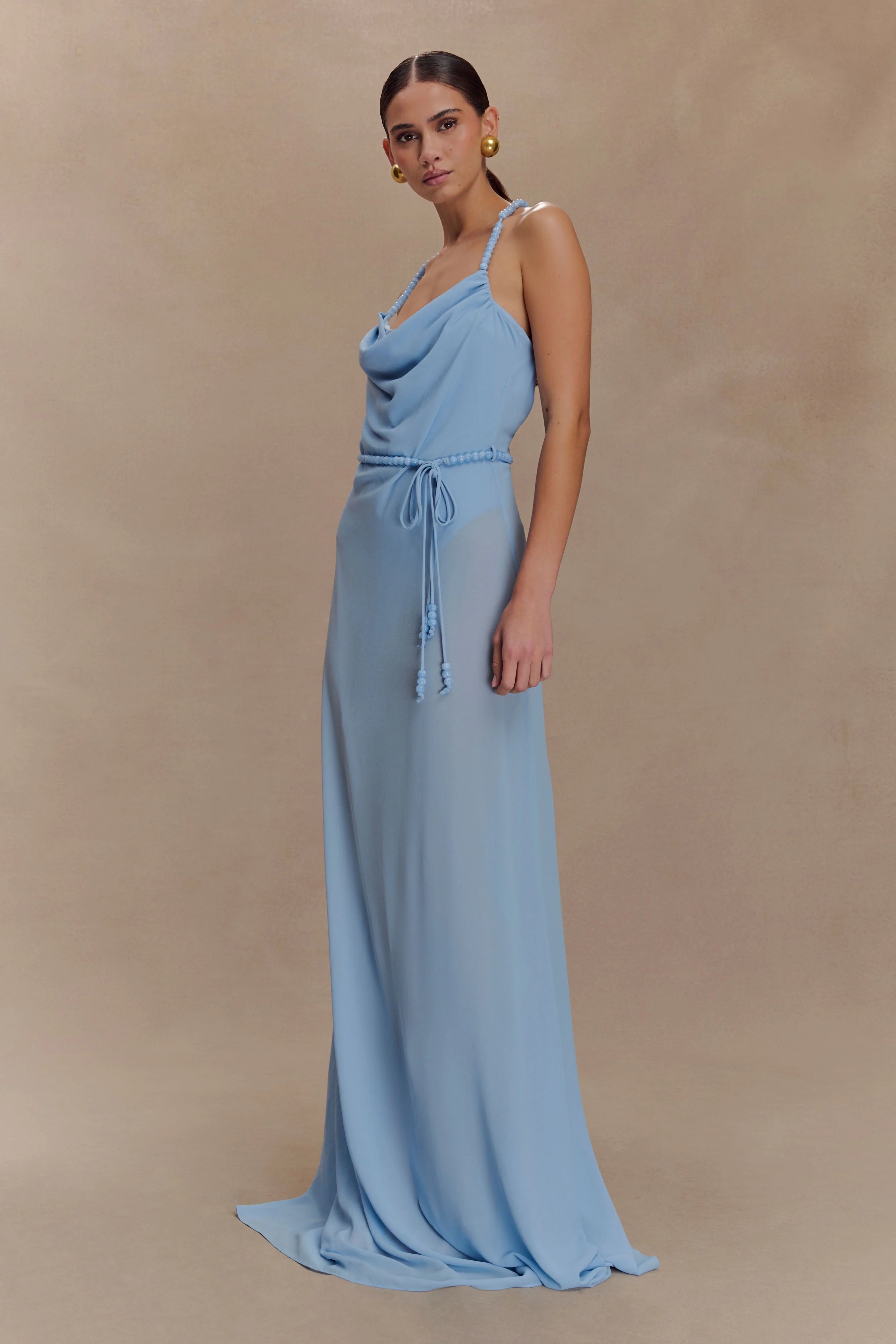 Elaine Chiffon Beaded Maxi Dress Sky Blue