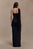Mattea Slinky And Mesh Maxi Dress With Scarf Black