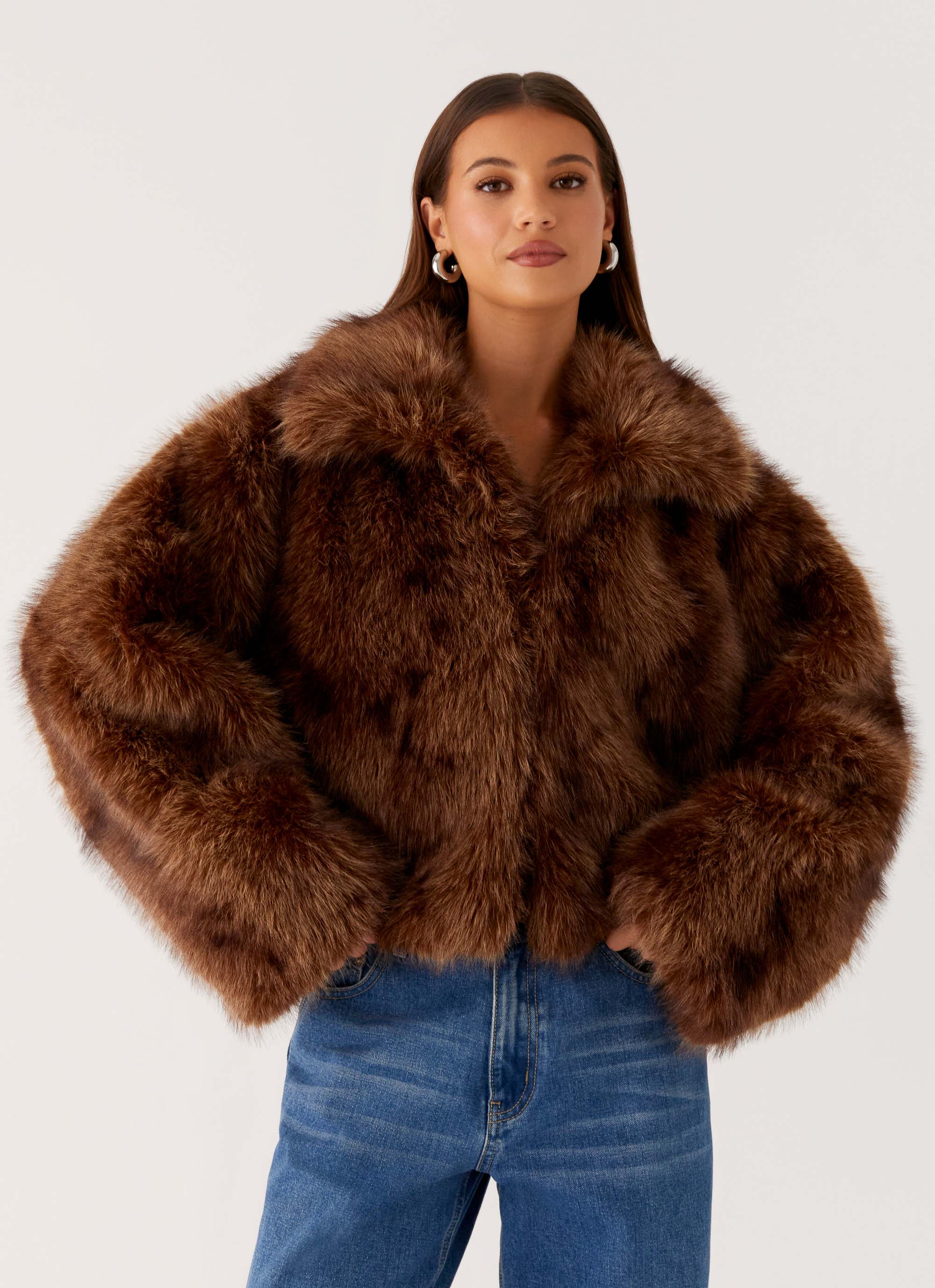 Miccy Cropped Faux Fur Coat Chocolate
