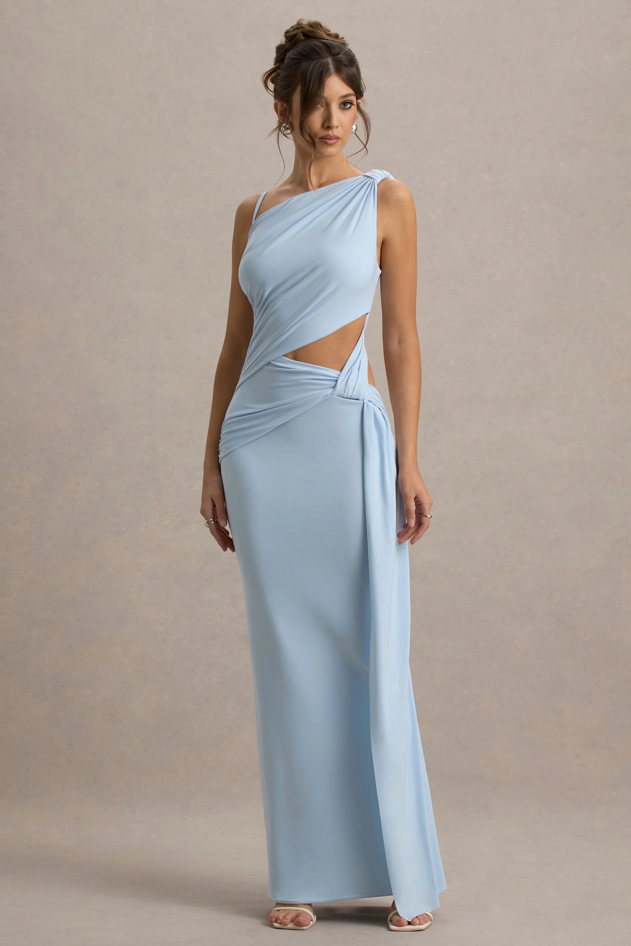 Storm Powder Blue Asymmetric Maxi Dress With Cut Out Details