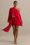 Melania Red Satin Devore Wrap Mini Skirt With Sash Detail