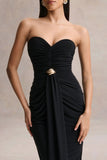 Beverly Black Bandeau Maxi Dress With Gathered Detailing