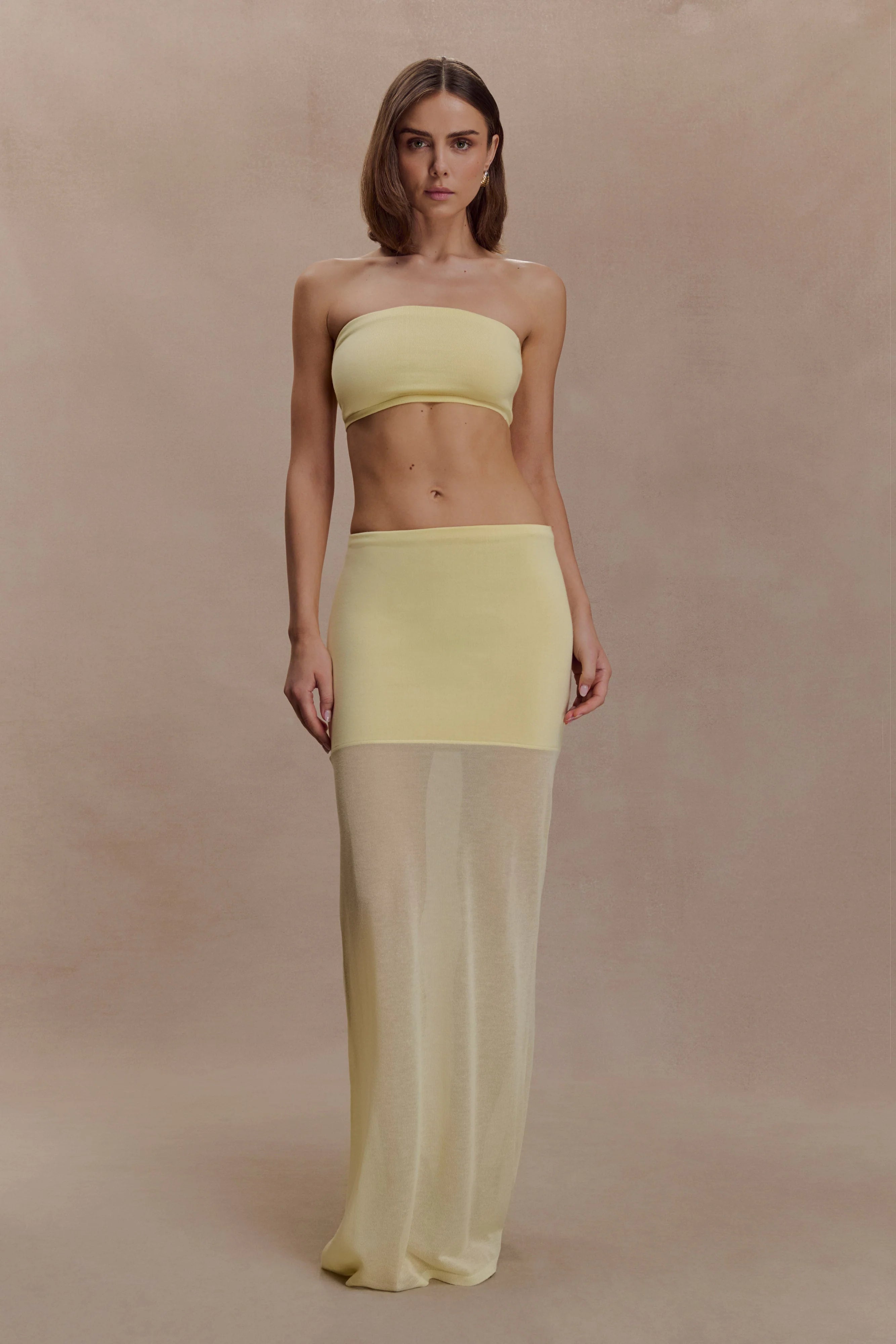 Tanyel Sheer And Bandage Knit Maxi Skirt Lemon