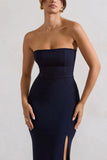 Belle of The Ball Navy Bandeau Maxi Dress With Split Hem