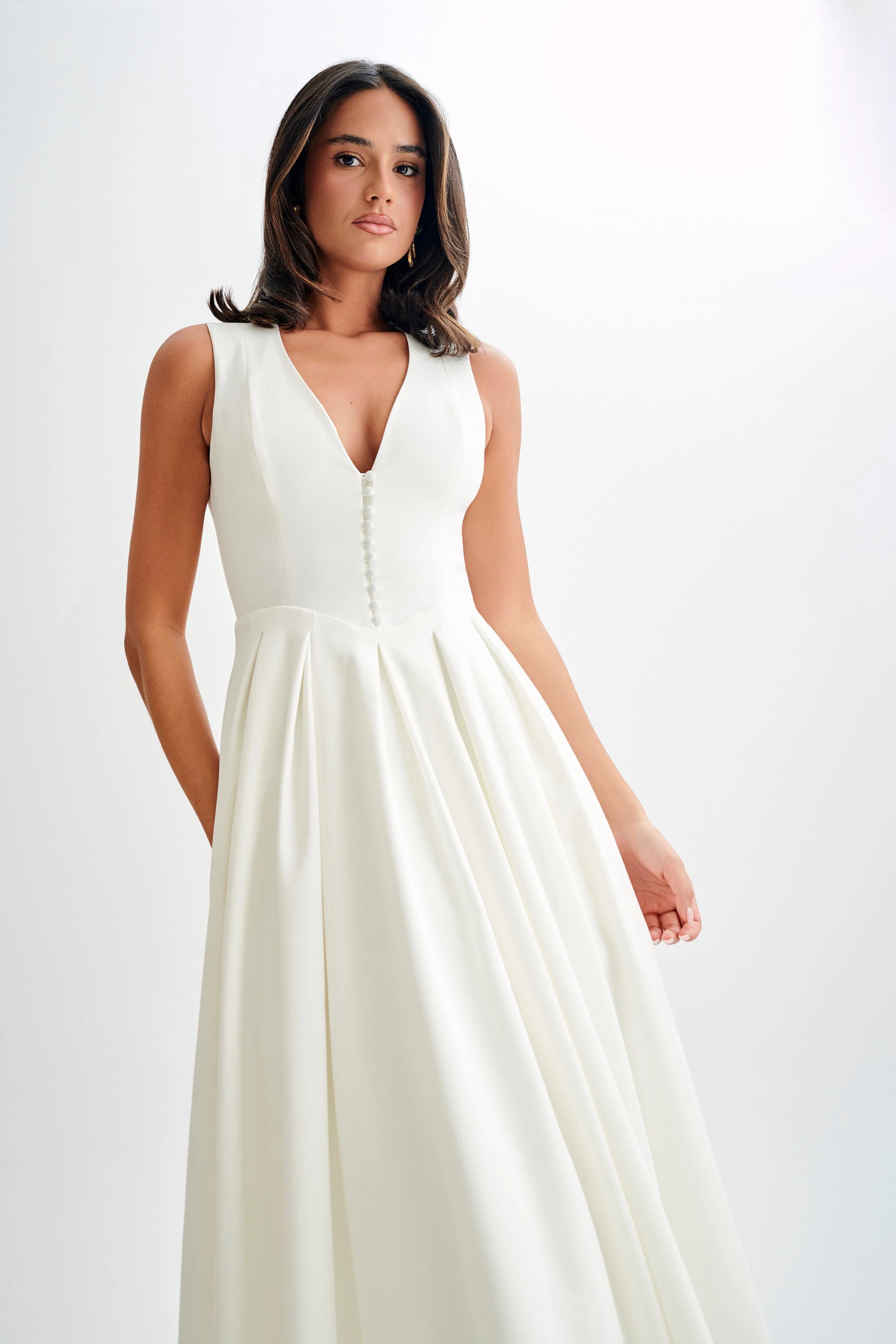 Keely Cotton Sleeveless Midi Dress White