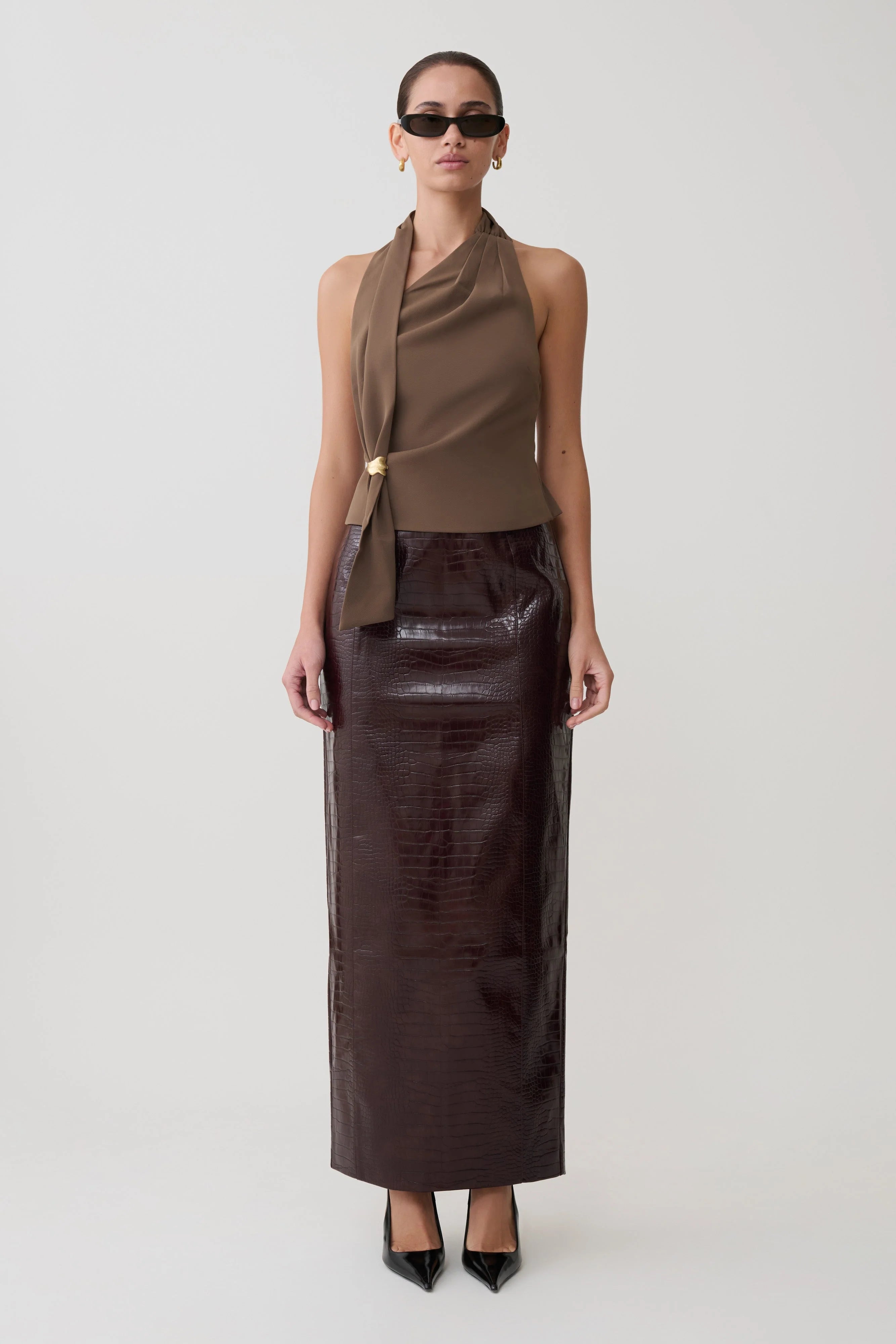 Marina Halter Top With Hardware Cacao Brown