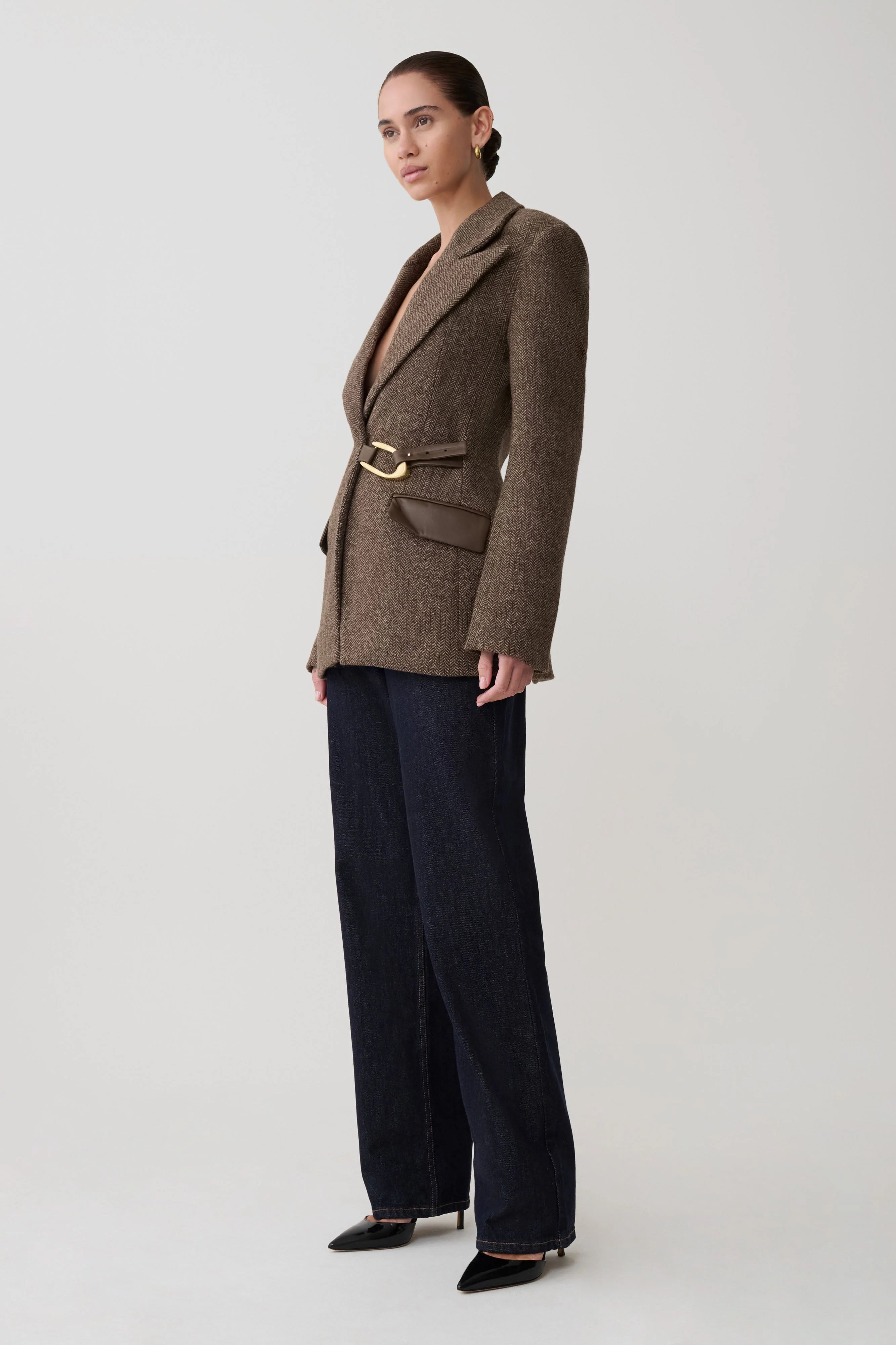 Romy Structured Blazer With Hardware Herringbone