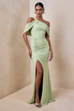 Nala Mint Asymmetric Neck Maxi Dress With Gathered Detailing
