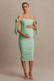 Chandelier Light Green Bardot Maternity Midi Dress With Bow Details