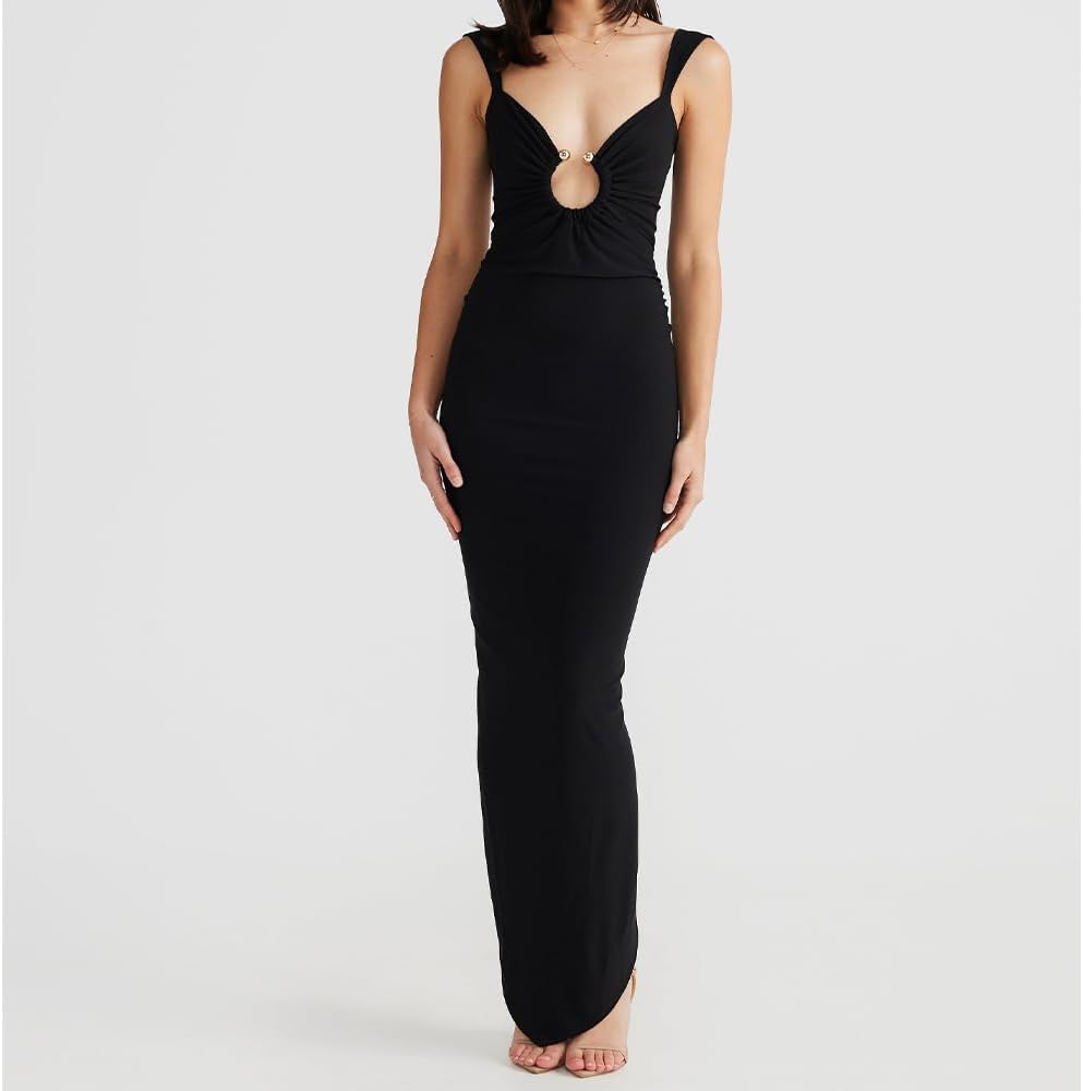 Women Sexy Backless Dress V Neck Sleeveless Open Back Split Maxi Dress Party Cocktail