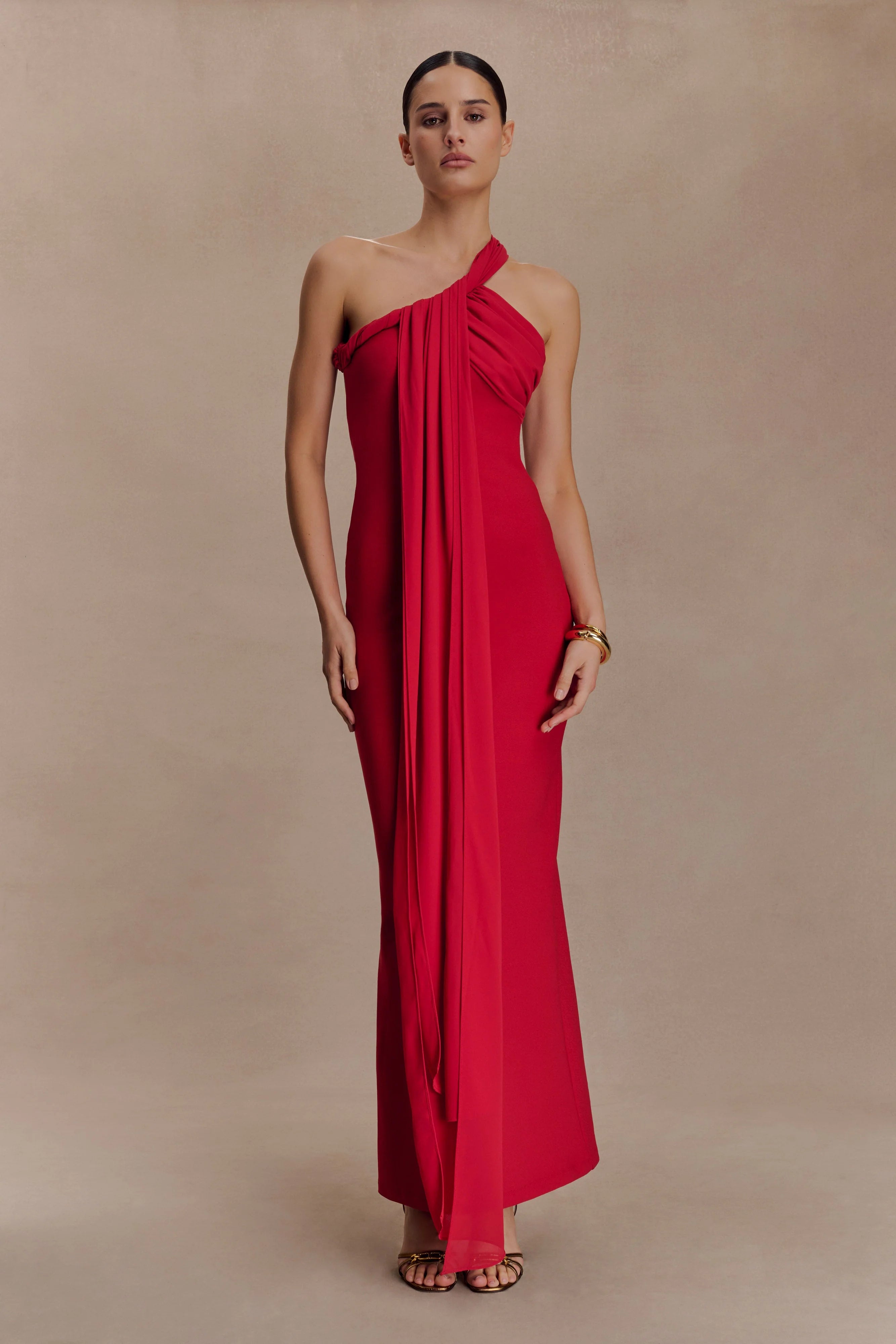 Philippa Knotted Crepe Maxi Dress Ruby