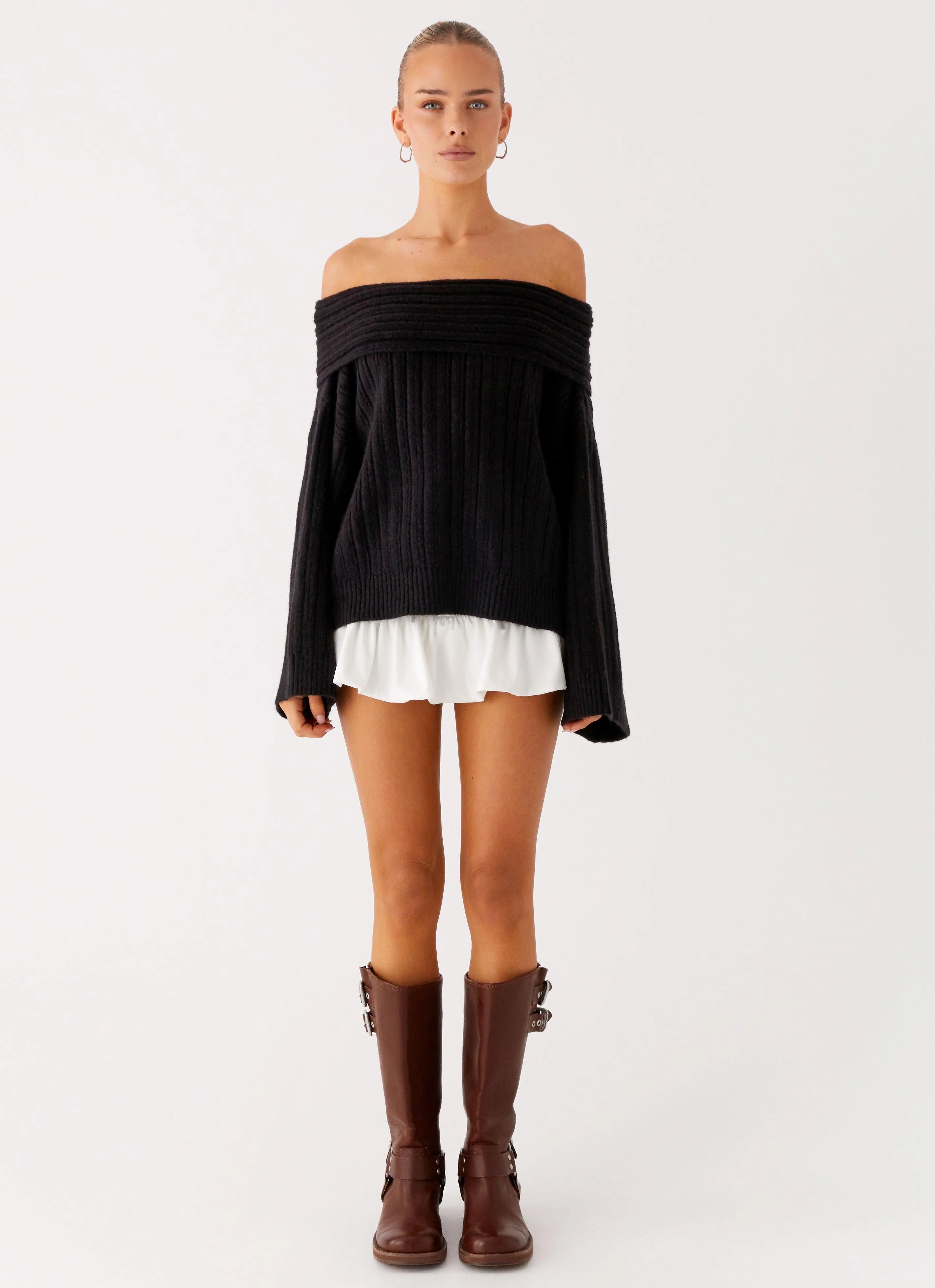 Federica Off Shoulder Knit Black