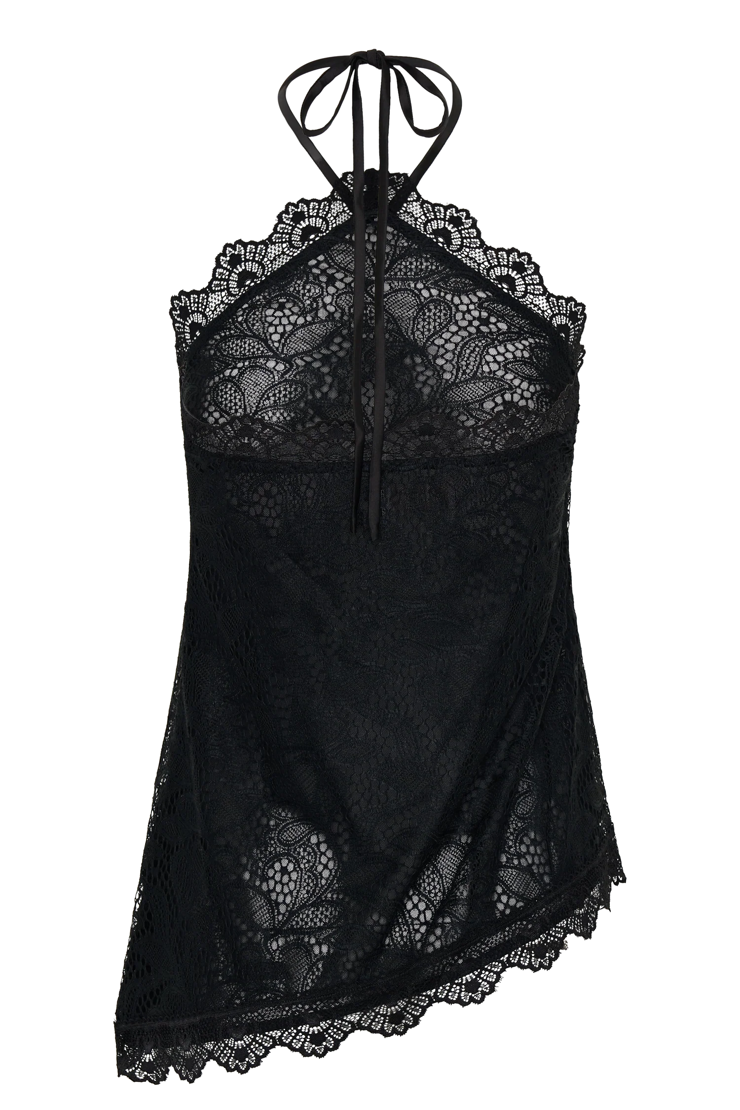Theodosia Asymmetric Lace Halter Top Black