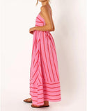 Women Striped Maxi Dress Sleeveless Backless Cutout Smocked Sundress Spaghetti Straps Boho Flowy Dresses