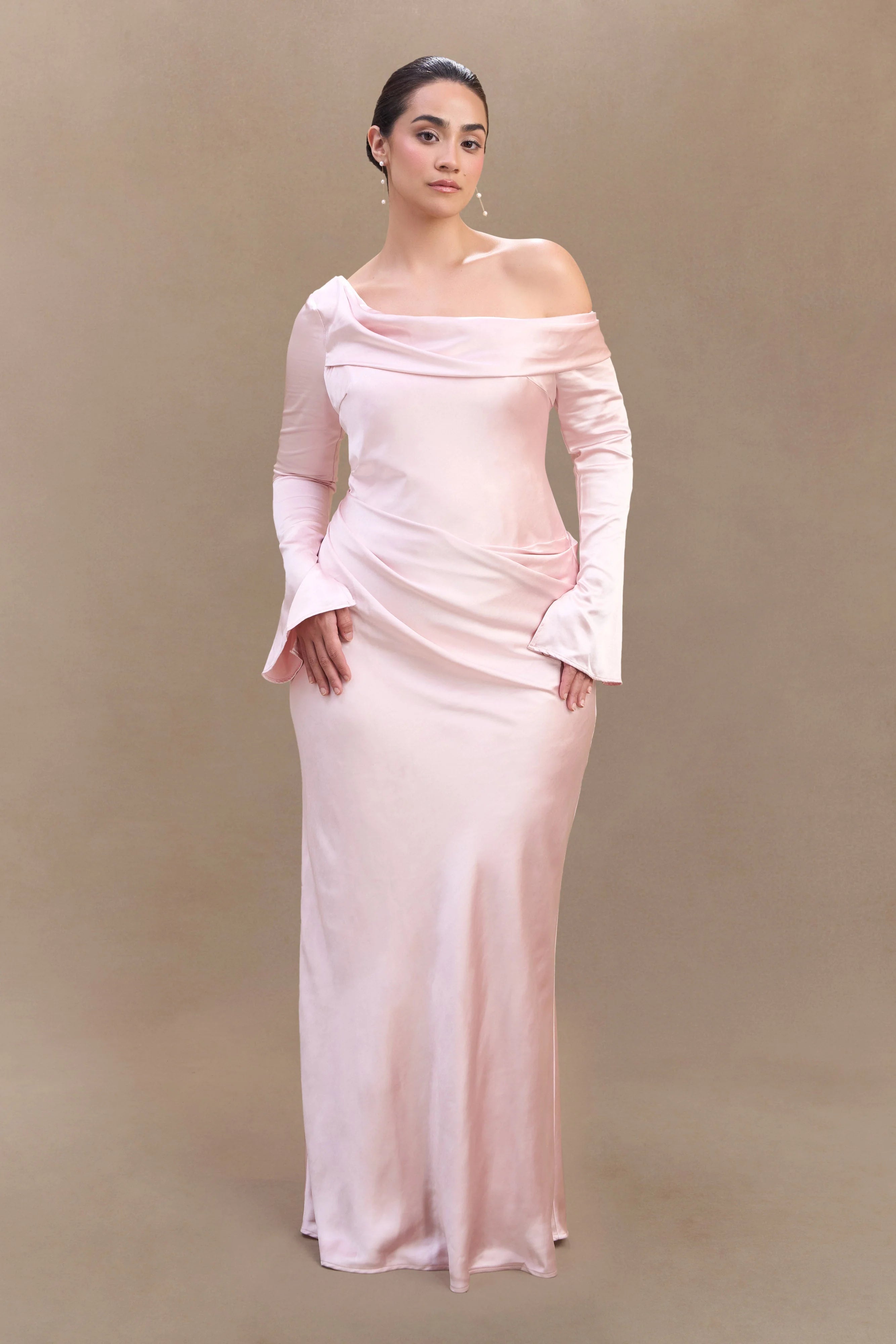 Iris Long Sleeve Satin Maxi Dress Soft Pink