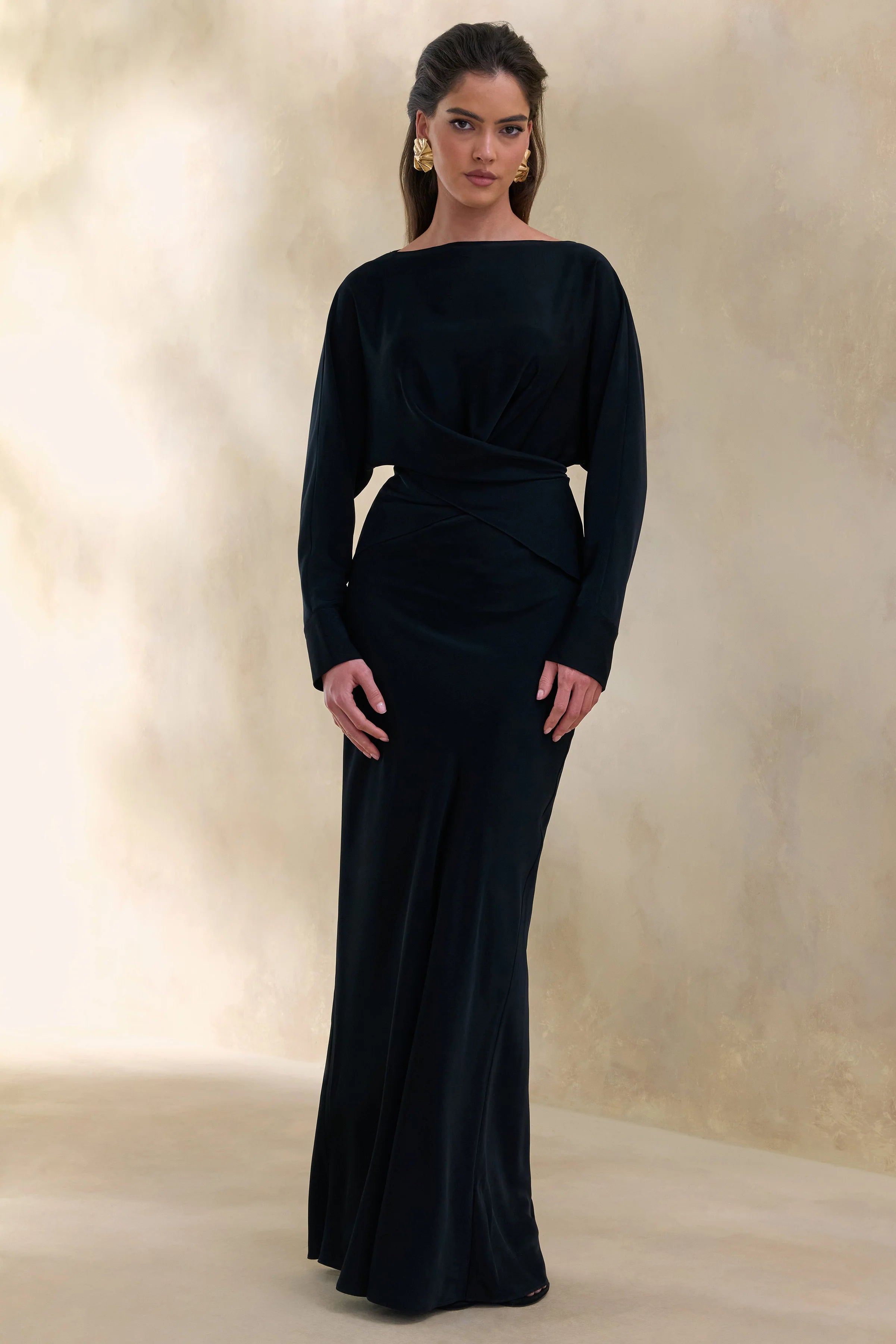 Elaria Black Satin Maxi Skirt