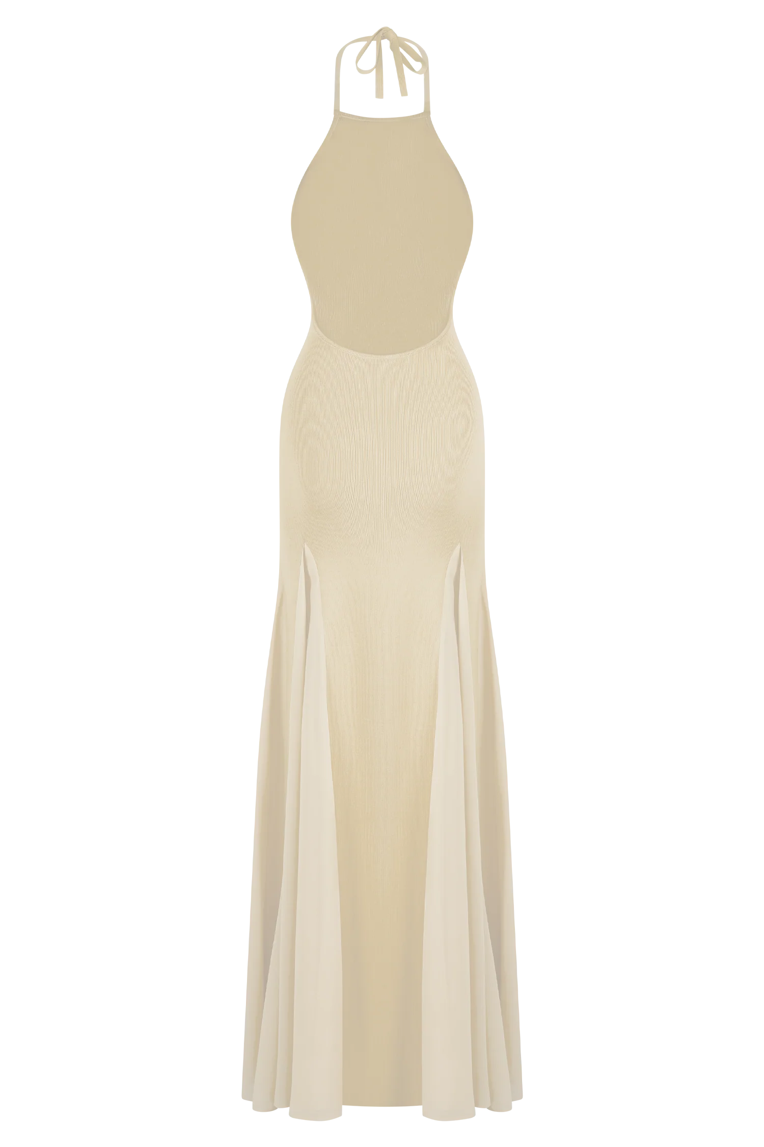 Soleil Knit And Mesh Halter Maxi Dress Cream