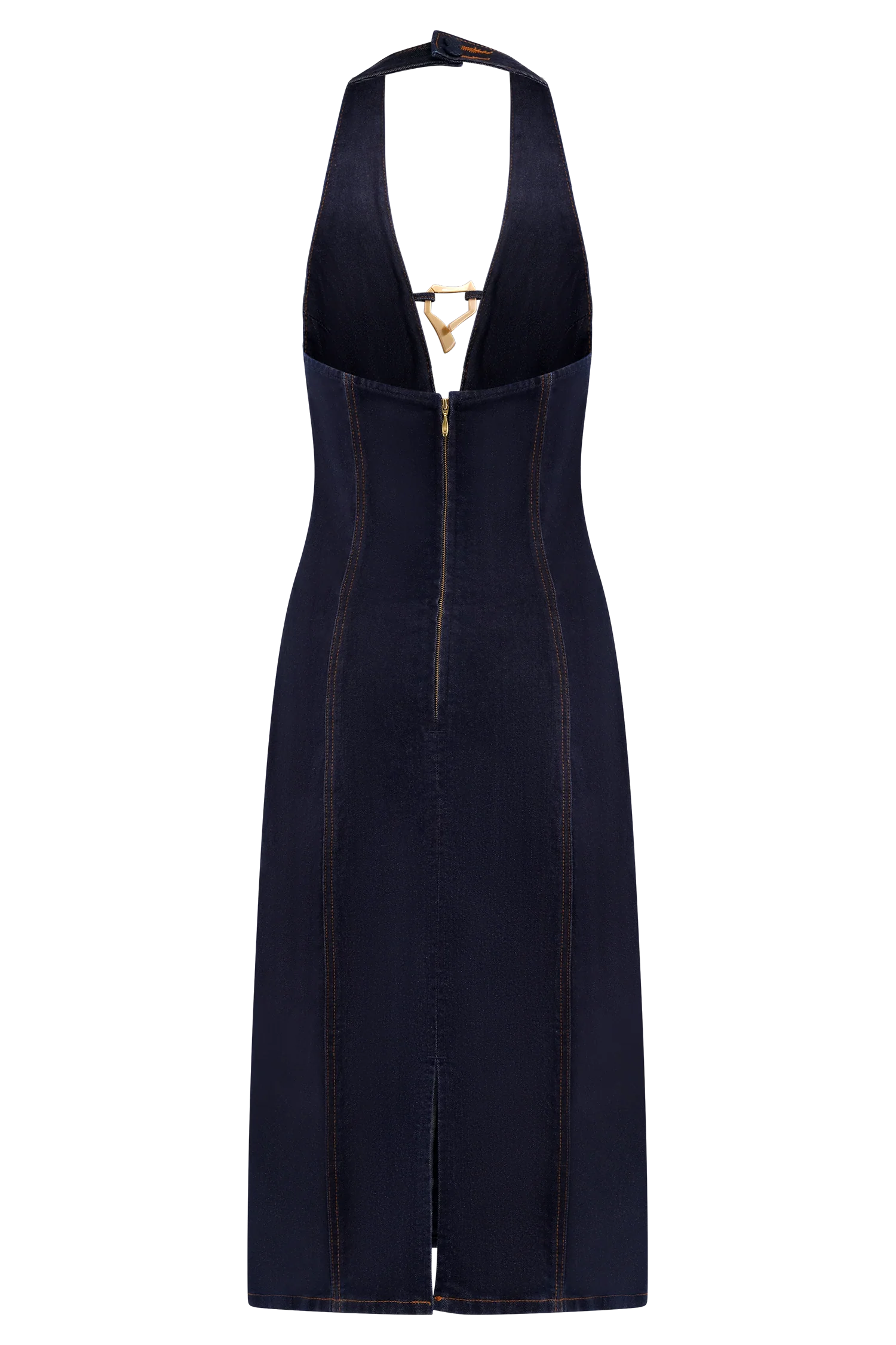 Shauna Denim Halter Midi Dress Indigo Blue