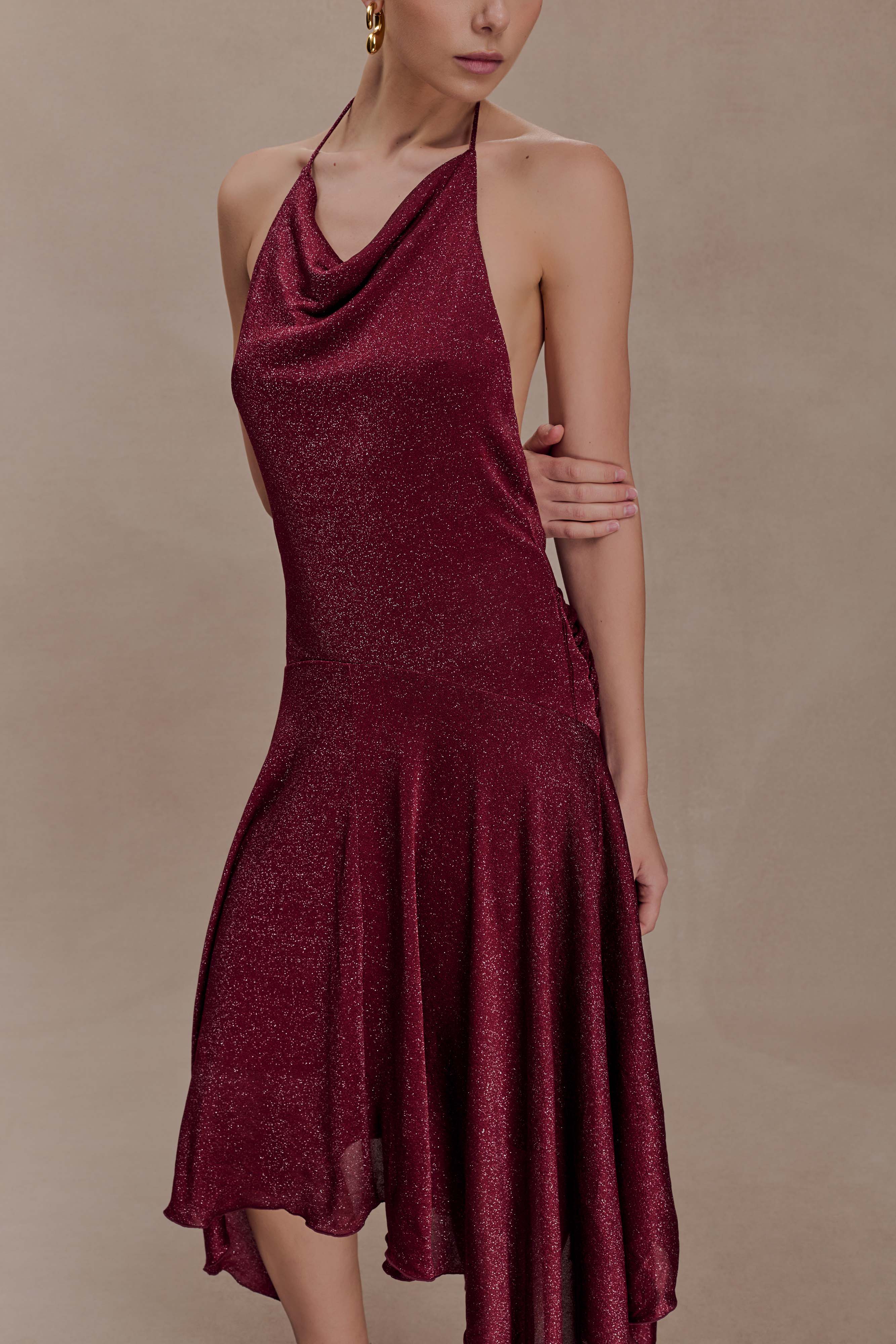Sylvie Lurex Hankie Midi Dress Wine
