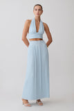 Amaris Gathered Plisse Maxi Skirt Pale Blue
